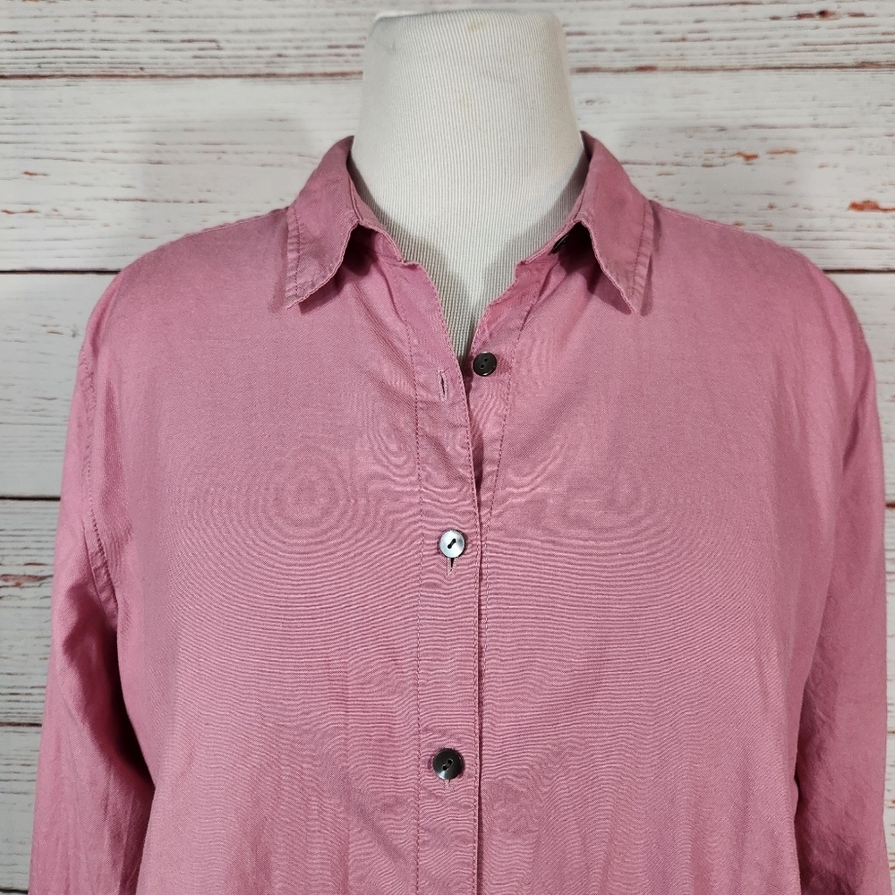 J. JILL Pink Dusty Rose Button Up Long Sleeve Top 100% Cotton Size Large Tall - Picture 2 of 6
